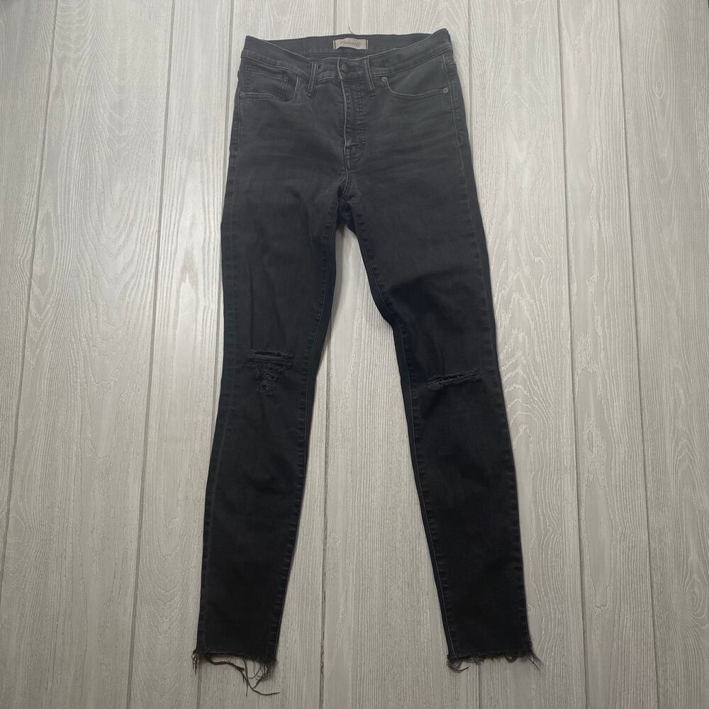 Madewell Denim Faded Black Raw Hem 9 Inch High-Rise Skinny Jeans Size 29T